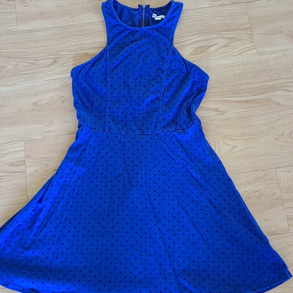 Blue dress with black polka dots